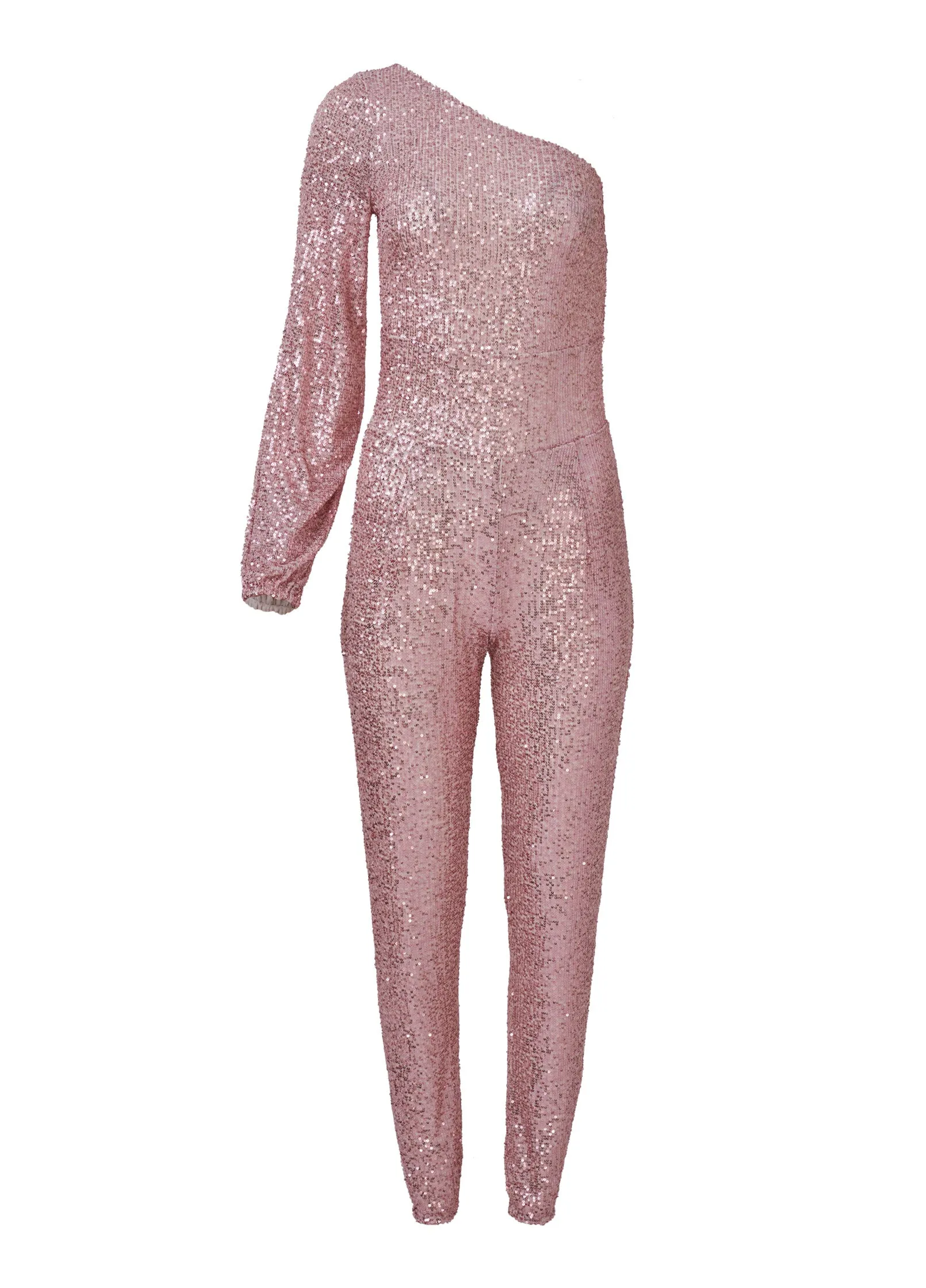 Sequin One-Shoulder Jumpsuit - Peach sold by VENUS product image thumbnail 5