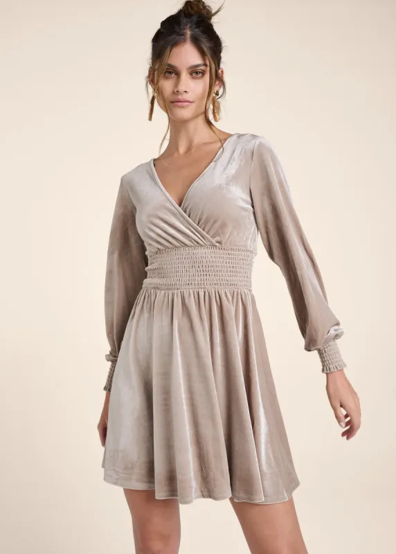 Lace-Up Back Velvet Dress - Taupe sold by VENUS