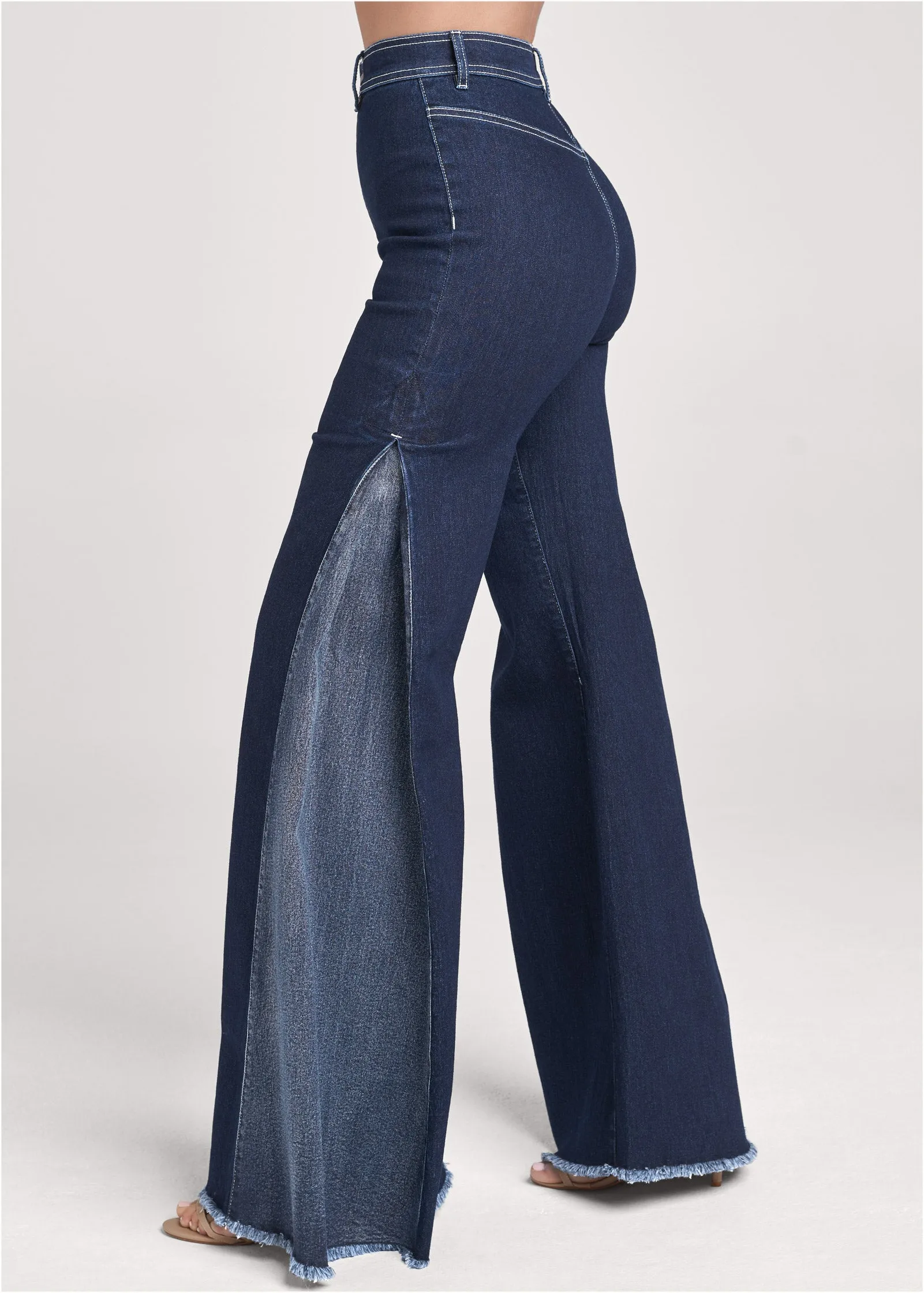 Wide Leg Frayed Flare Jeans - Dark Wash sold by VENUS product image thumbnail 3
