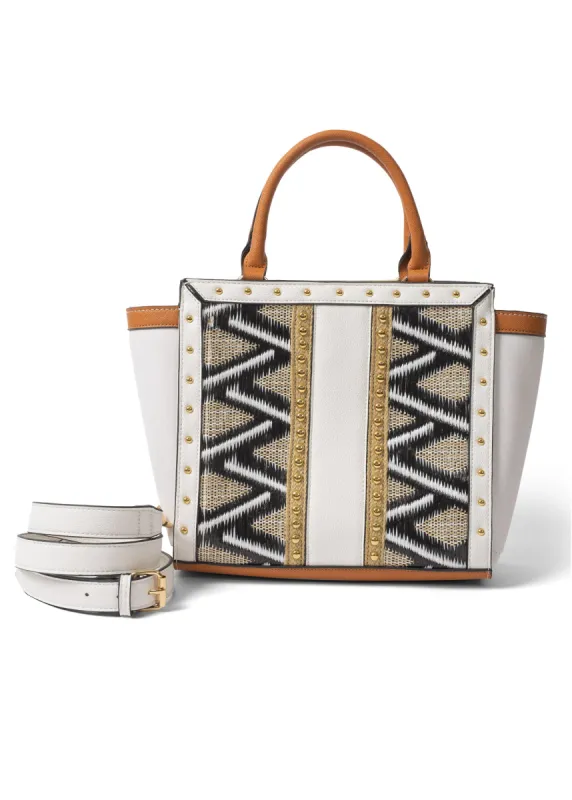 Woven Tribal Studded Bag - White Multi sold by VENUS