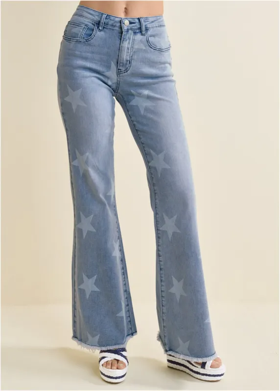 Mid-Rise Star Flare Jeans - Light Wash sold by VENUS