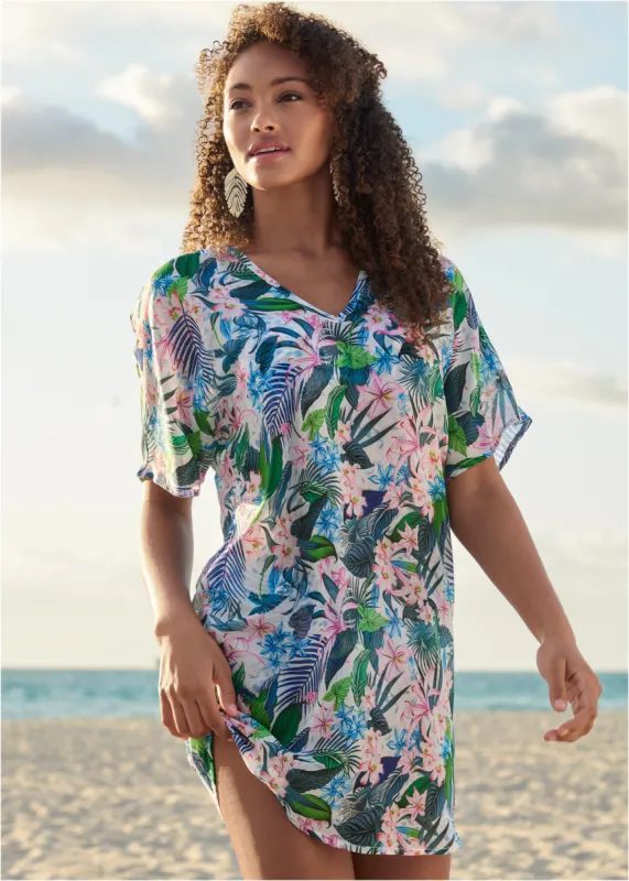 Printed Cover-Up Tunic - Morning Tropics sold by VENUS