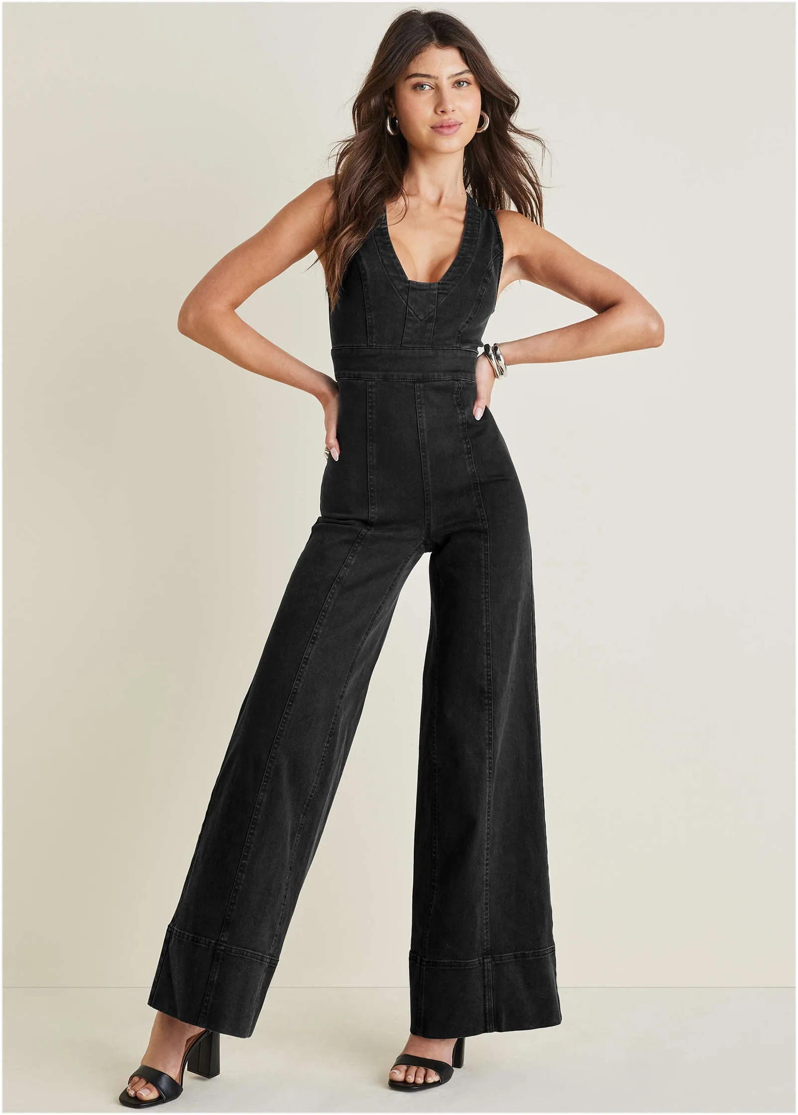 Stretch Denim Jumpsuit - Black Wash sold by VENUS