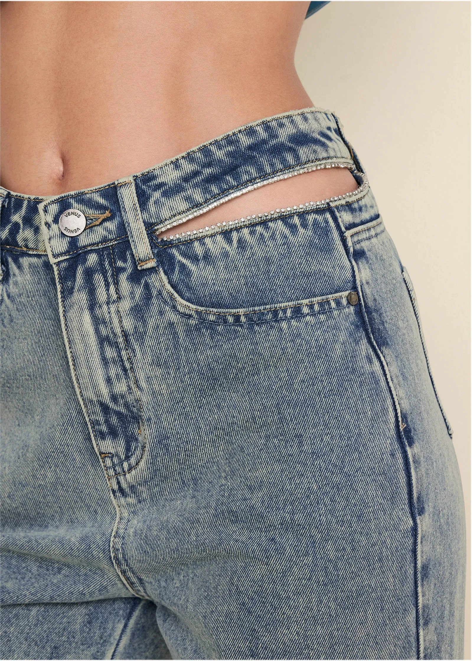 Rhinestone Cut Out Jeans - Acid Wash sold by VENUS product image thumbnail 4