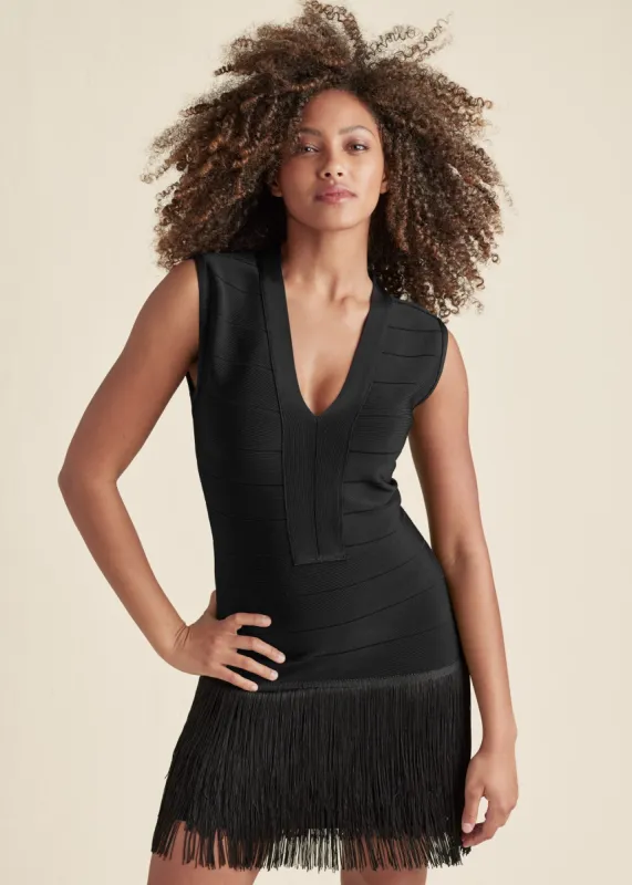 Bandage Fringe Dress - Black sold by VENUS