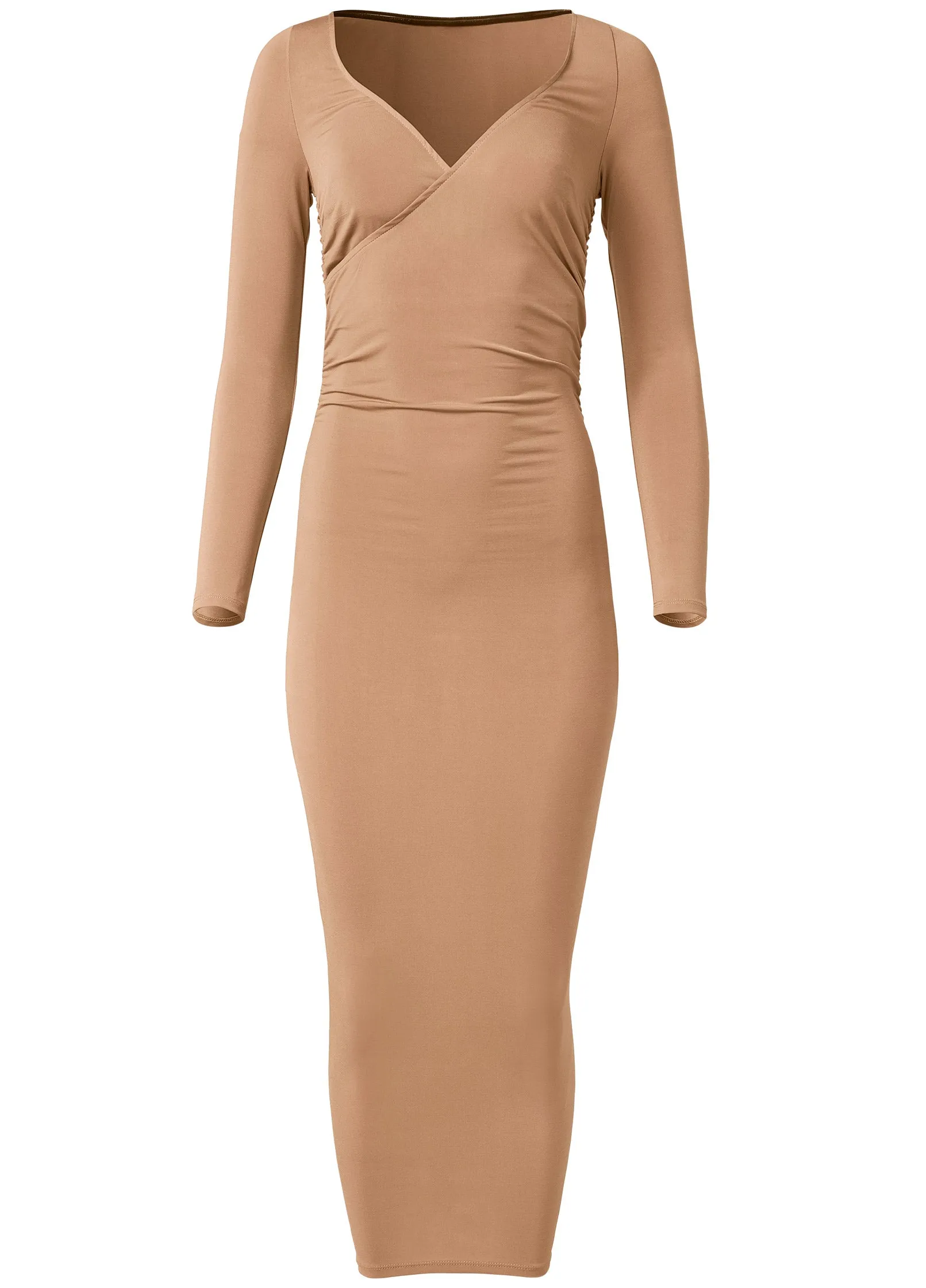 Fitted Surplice Midi Dress - Tan sold by VENUS product image thumbnail 5