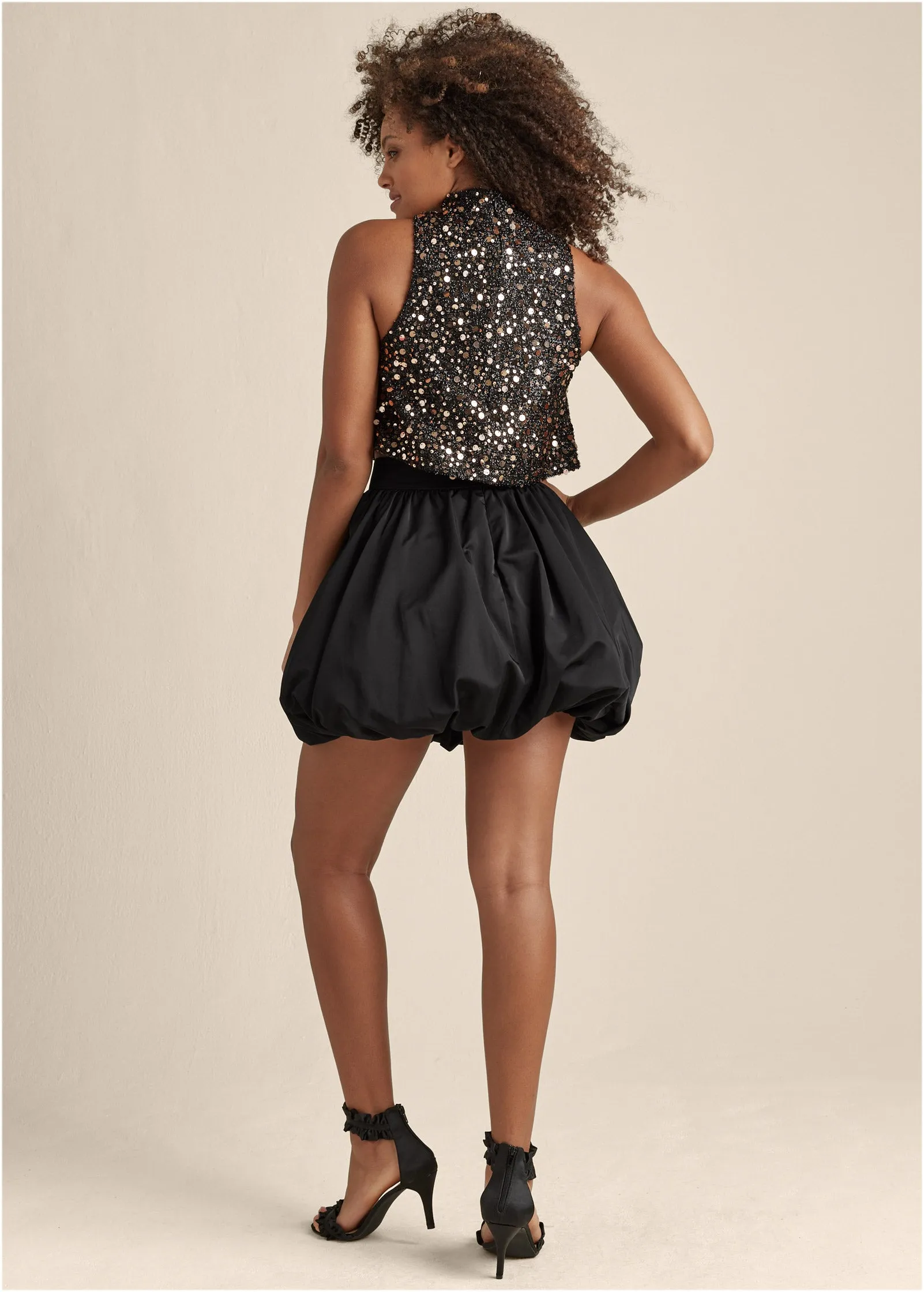 Sequin Mock-Neck Crop Top - Black & Gold sold by VENUS product image thumbnail 2