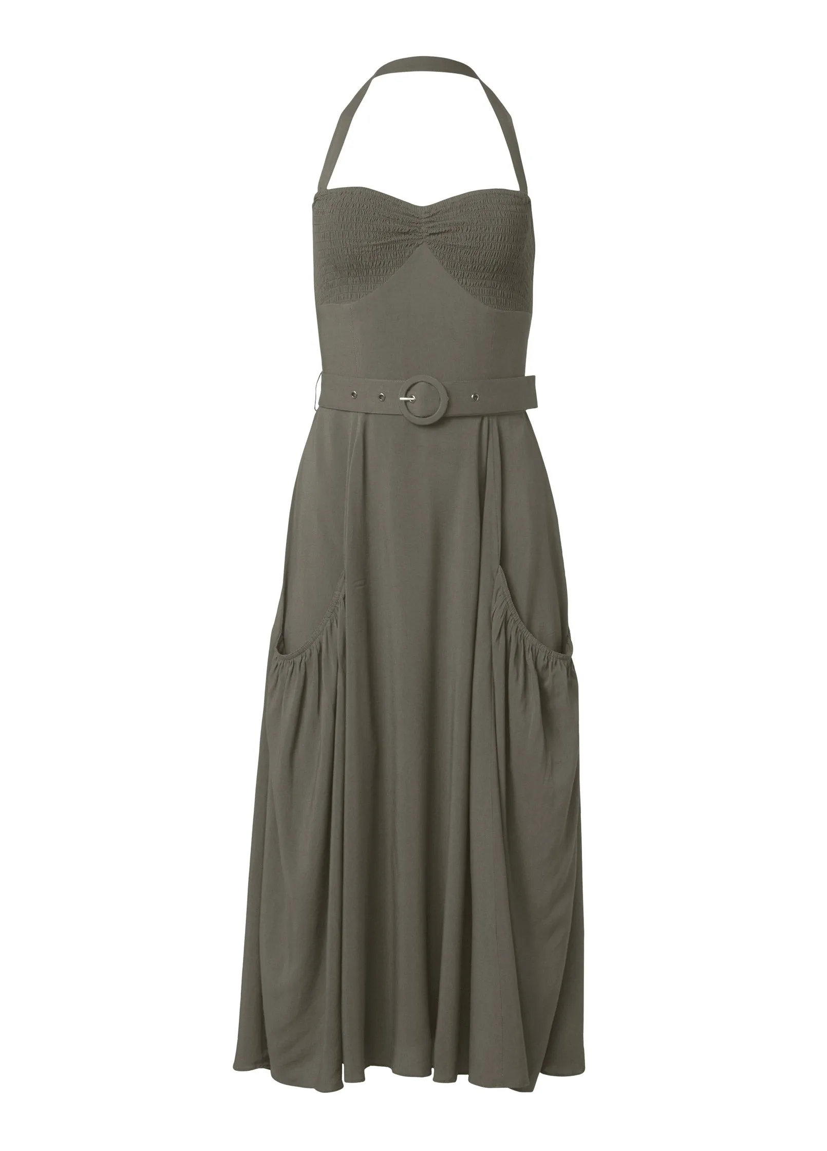 Belted Halter Midi Dress - Olive sold by VENUS product image thumbnail 3