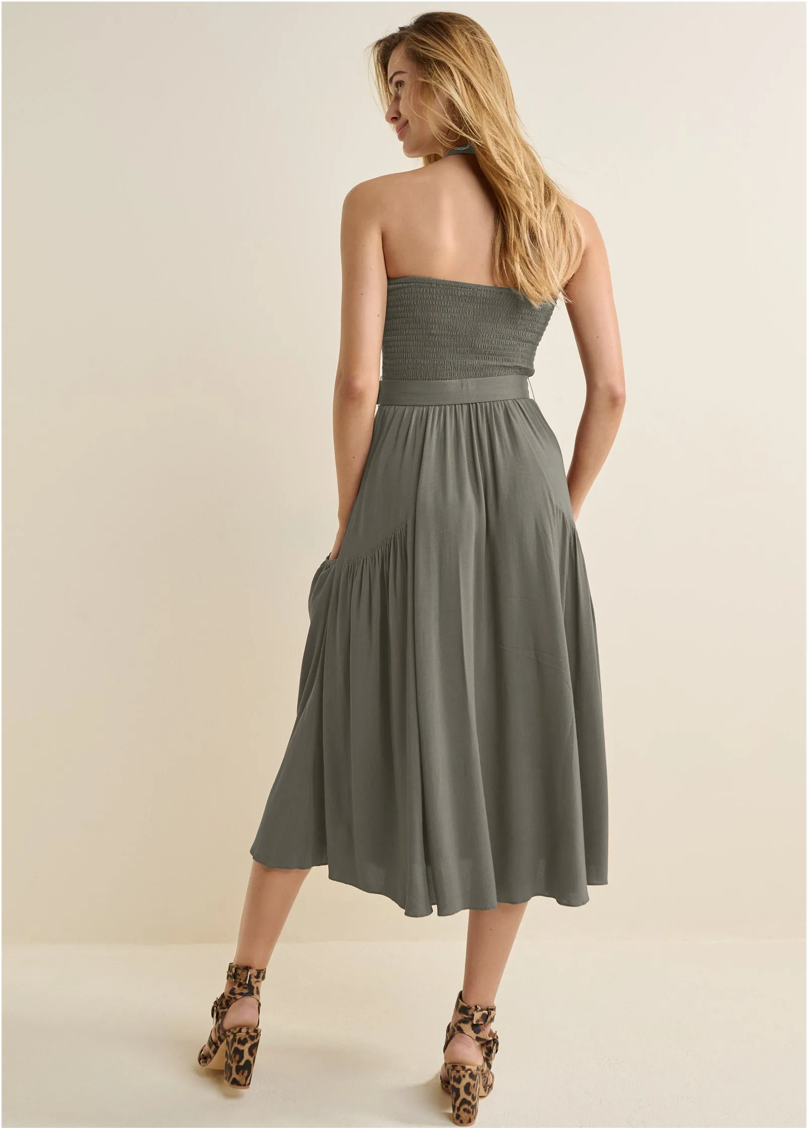 Belted Halter Midi Dress - Olive sold by VENUS product image thumbnail 2