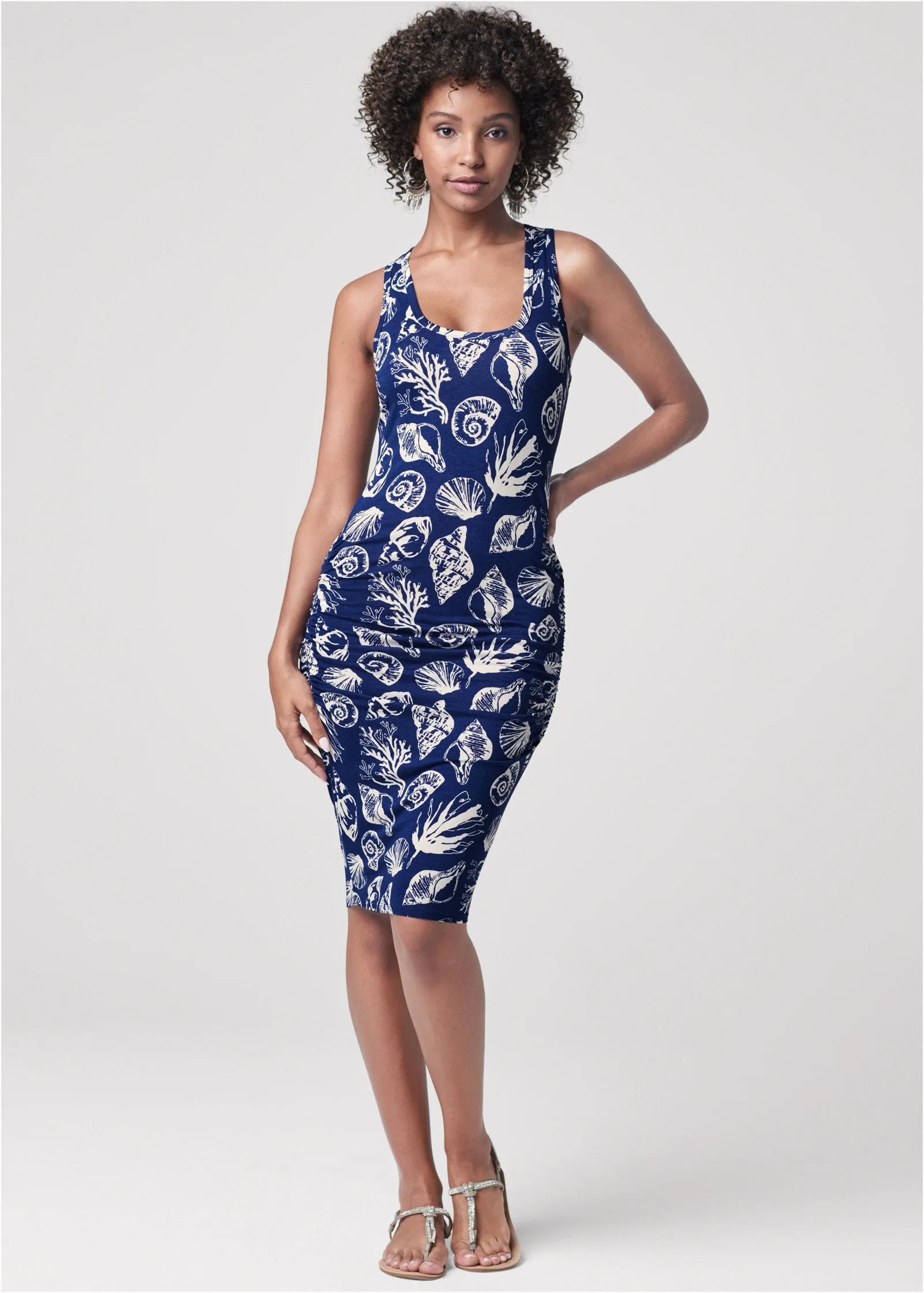 Ruched tank dress - Navy & White sold by VENUS