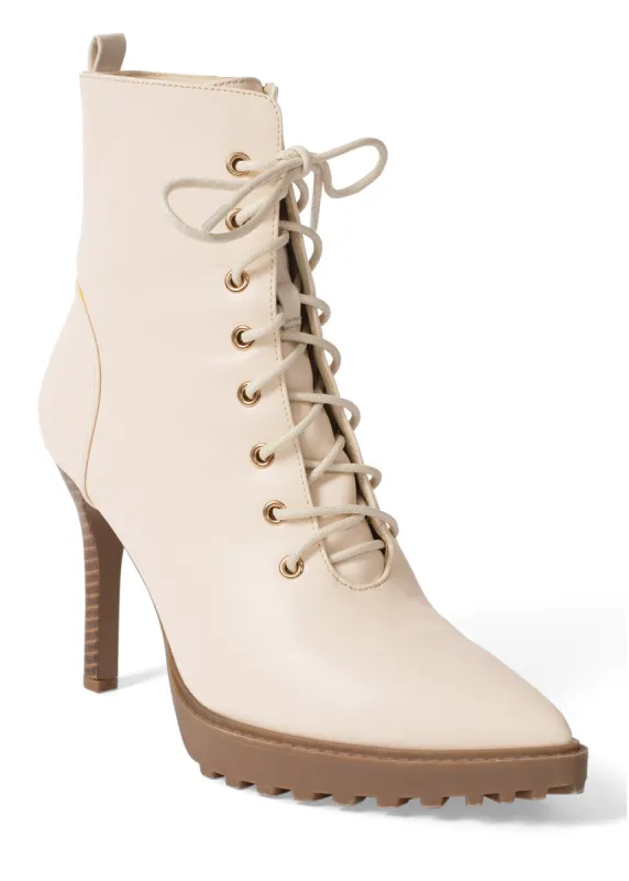 Pointy Toe Lace-Up Booties - Cream sold by VENUS