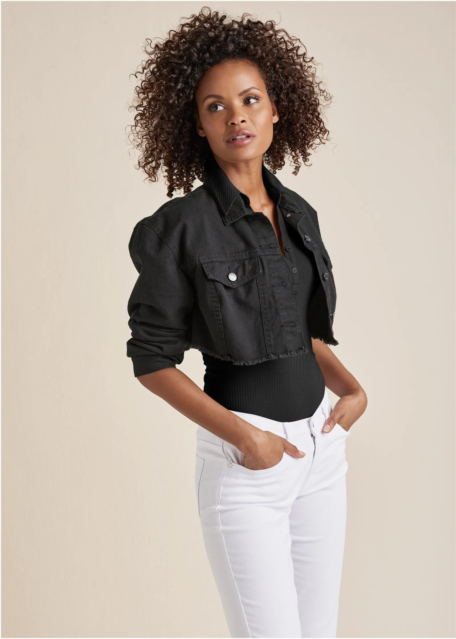 Cropped Denim Jacket - Black sold by VENUS