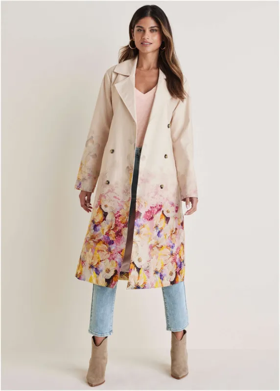 Printed Trench Coat - Digital Wildflowers sold by VENUS