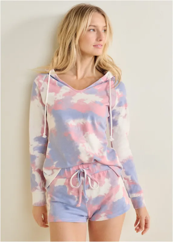 Lounge Hoodie Short Set - White Multi sold by VENUS