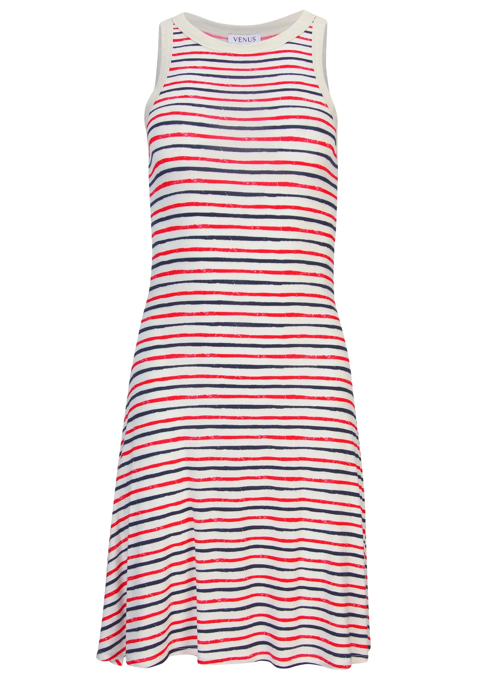 Printed Rayon Span Dress - Tricolor Boardwalk Stripe sold by VENUS product image thumbnail 3