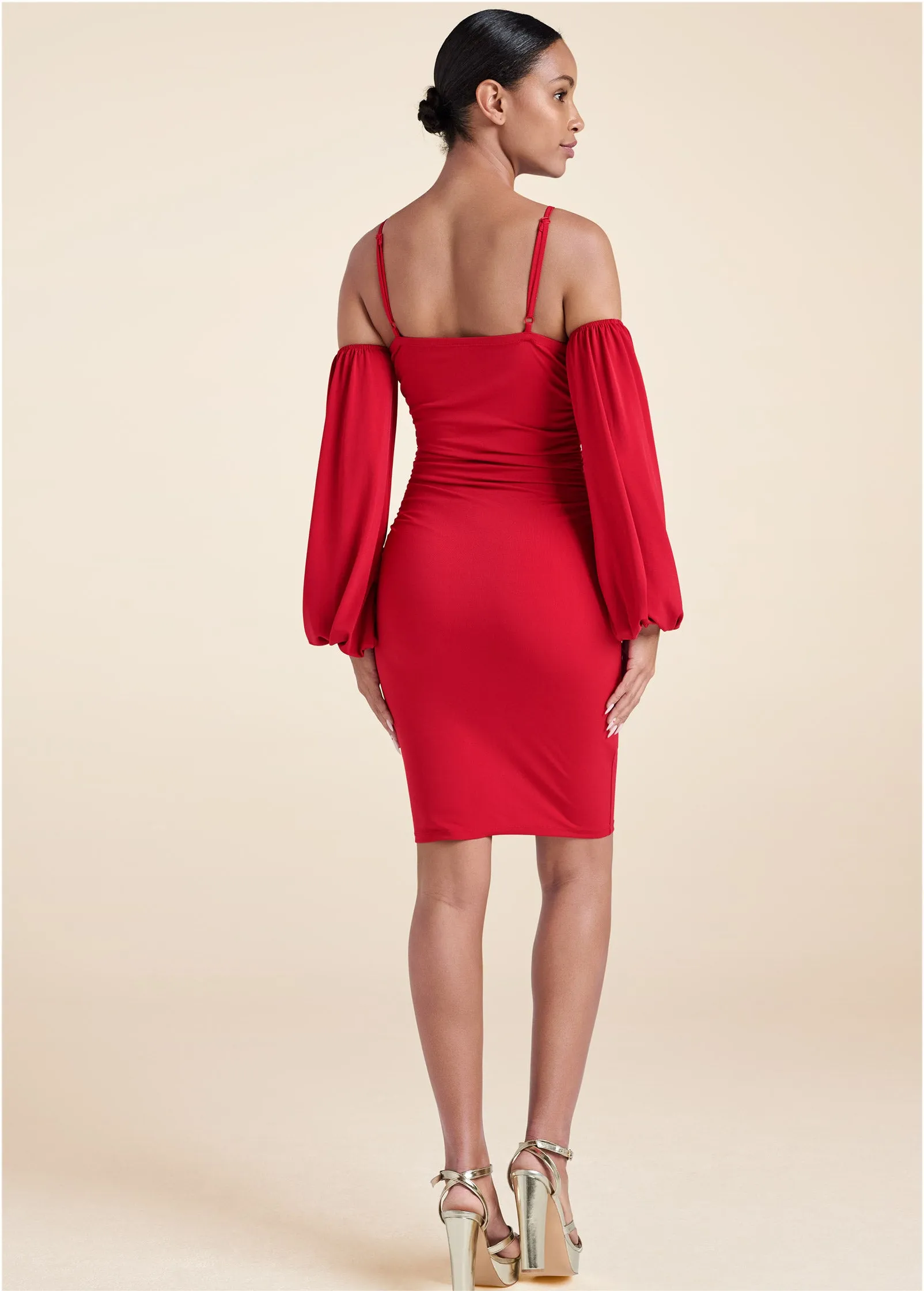 Cold-Shoulder Ruched Dress - Red sold by VENUS product image thumbnail 3