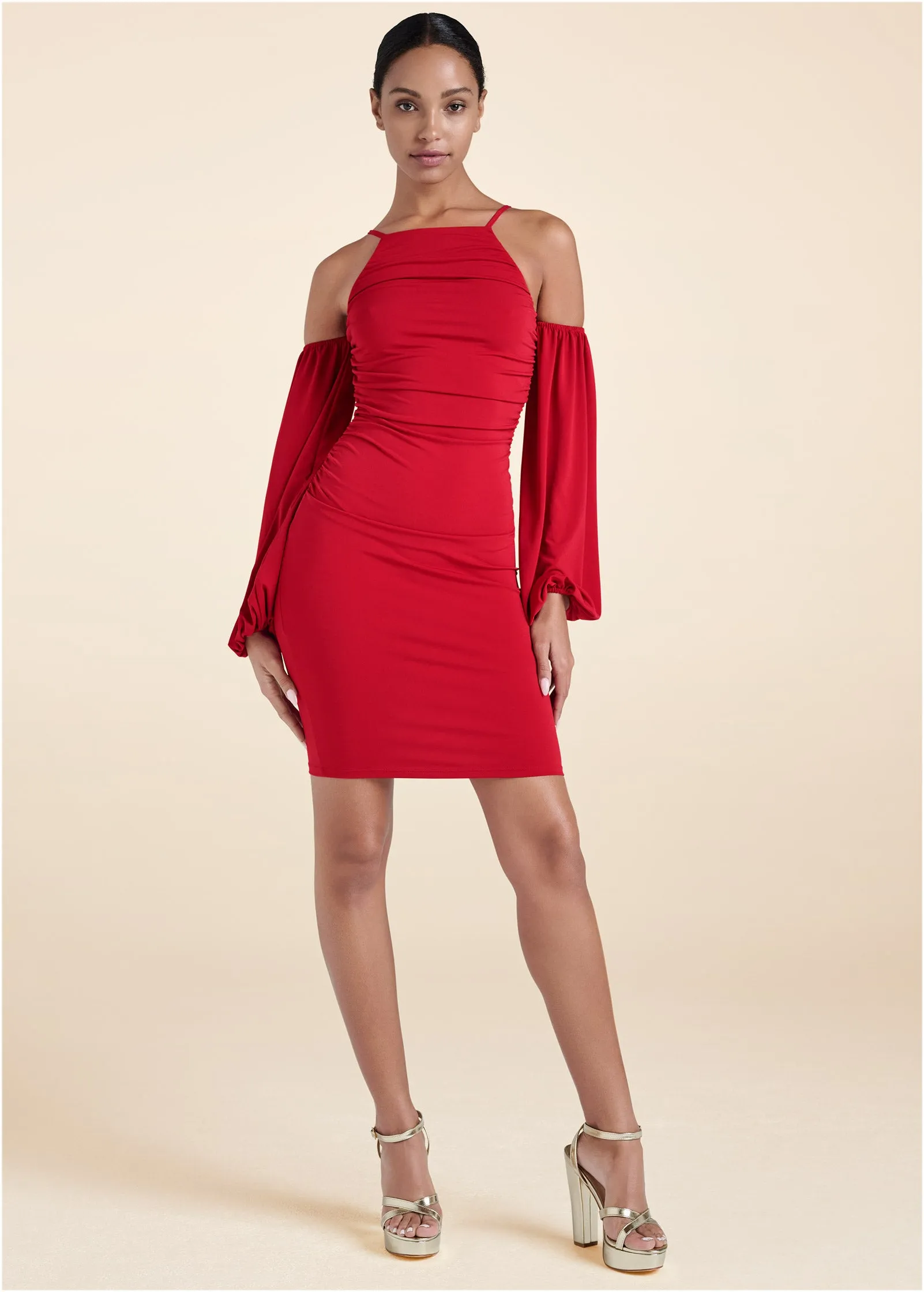 Cold-Shoulder Ruched Dress - Red sold by VENUS product image thumbnail 2
