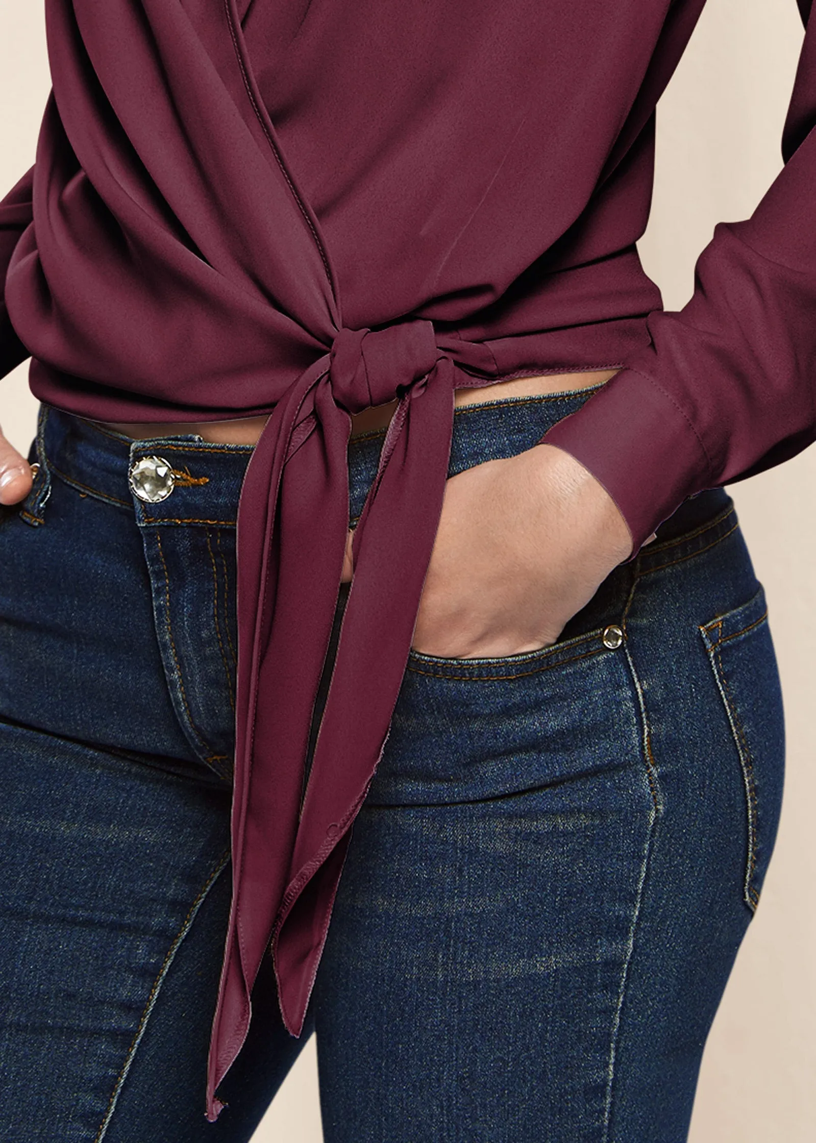 Surplice Side Tie Blouse - Wine sold by VENUS product image thumbnail 4