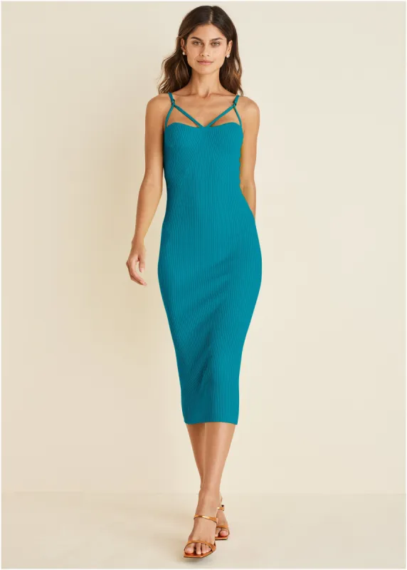 Knit Strappy Midi Dress - Teal sold by VENUS