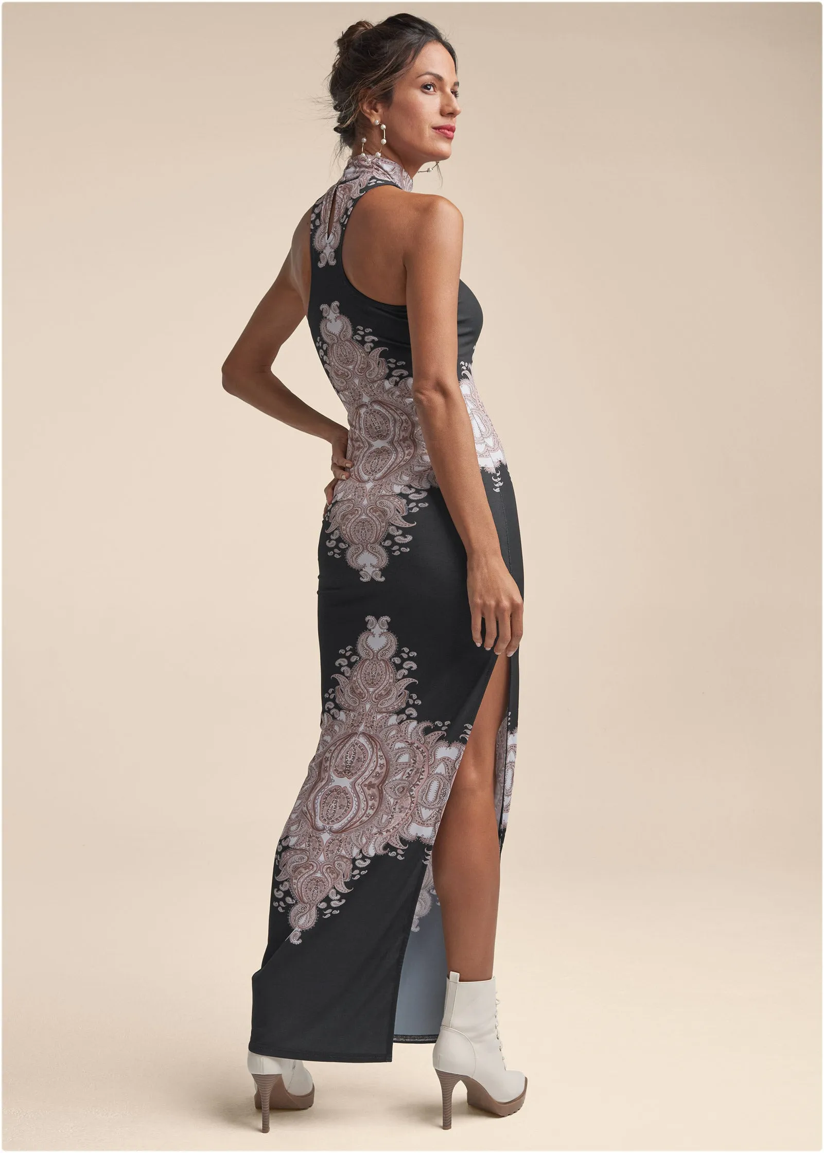 Printed Mock-Neck Dress - Black Multi sold by VENUS product image thumbnail 2