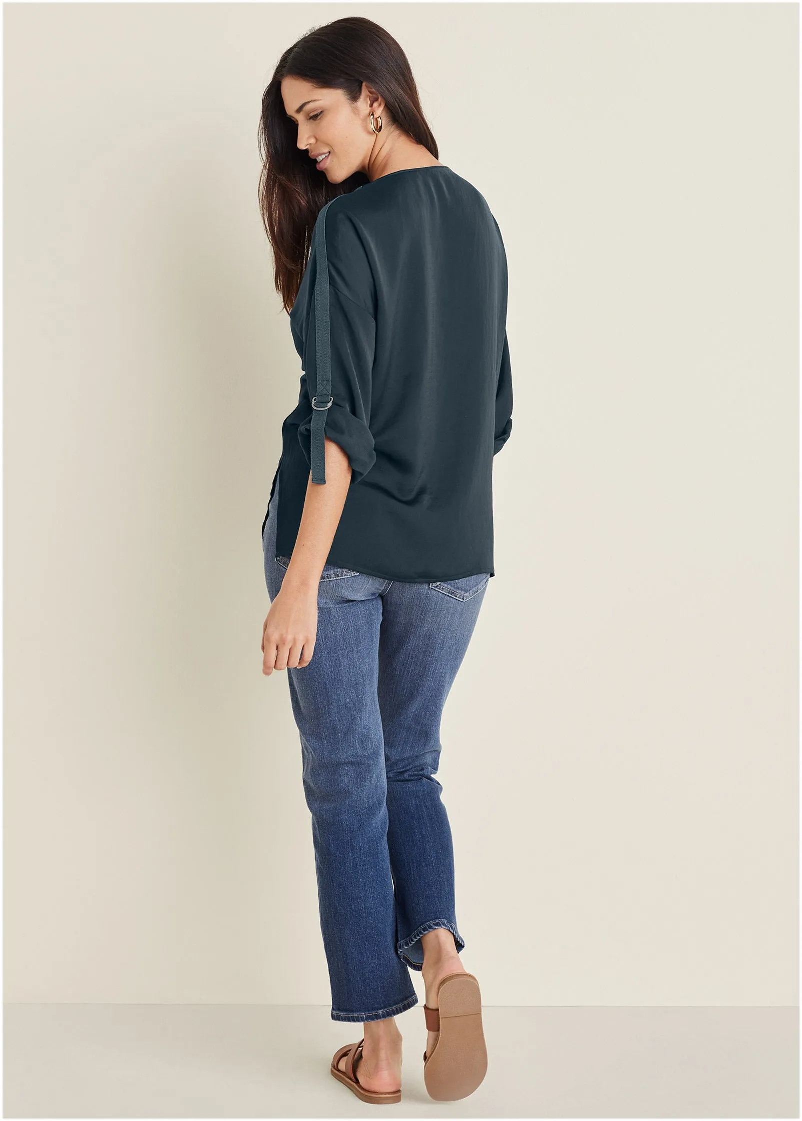 Roll Tab Sleeve Blouse - Navy sold by VENUS product image thumbnail 2