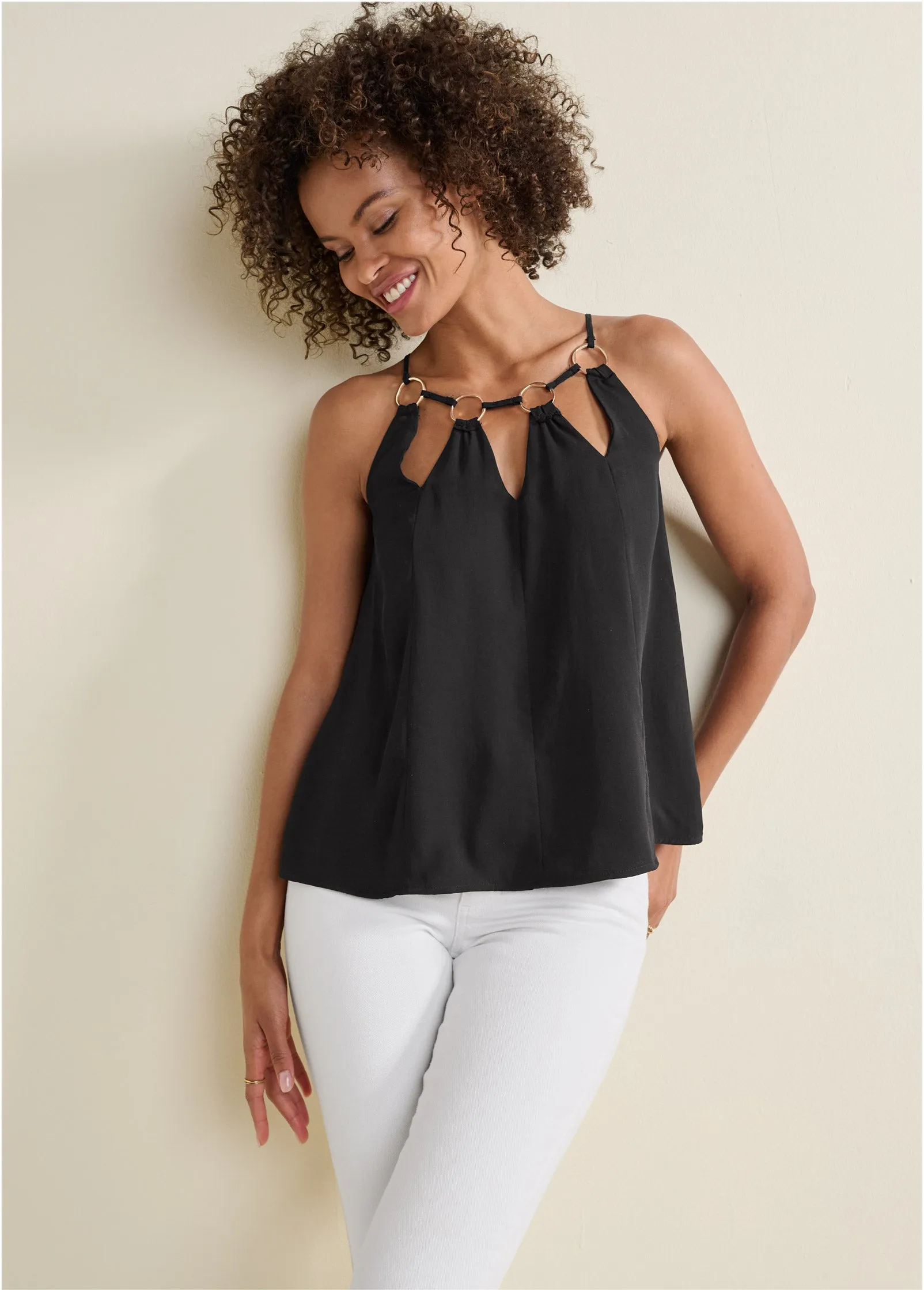 Sleeveless Ring Detail Top - Black sold by VENUS