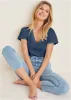 Cotton Slub V-Neck Tee - Dark Denim sold by VENUS