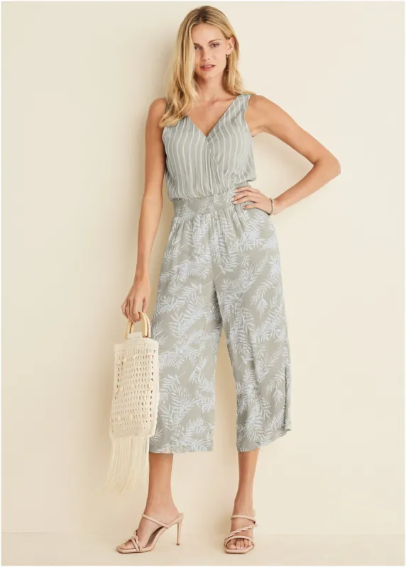 Wrap Detail Jumpsuit - Green Multi sold by VENUS