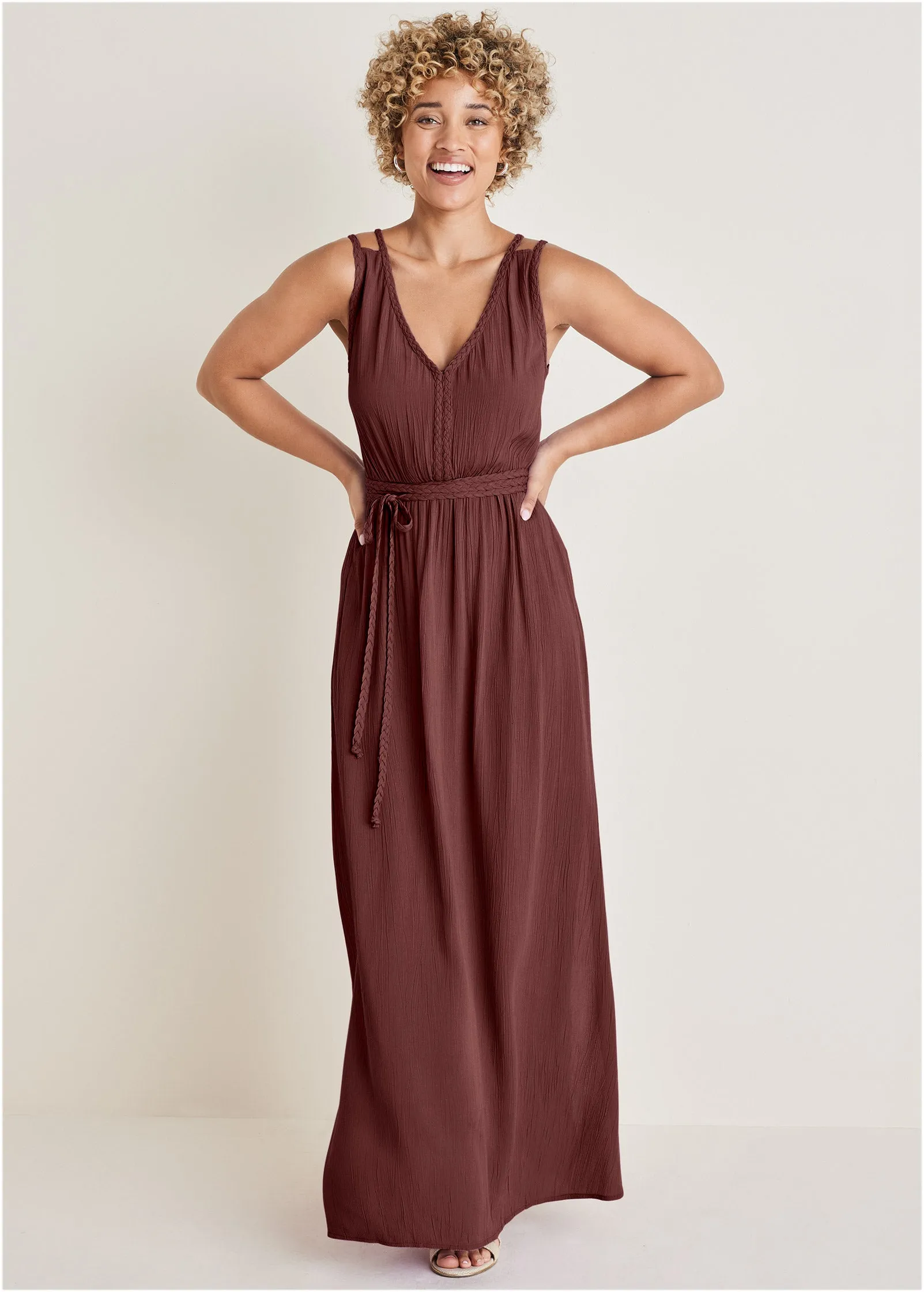 Braided Detail Maxi Dress - Auburn sold by VENUS