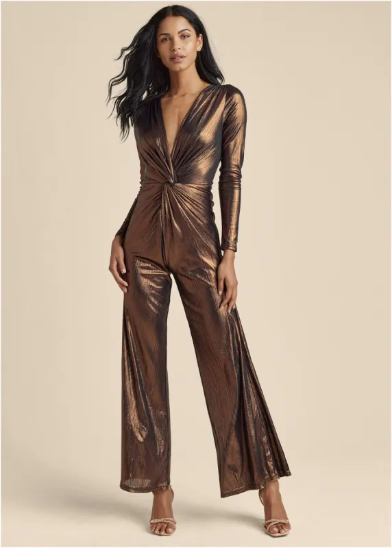 Twist Front Jumpsuit - Black & Bronze sold by VENUS