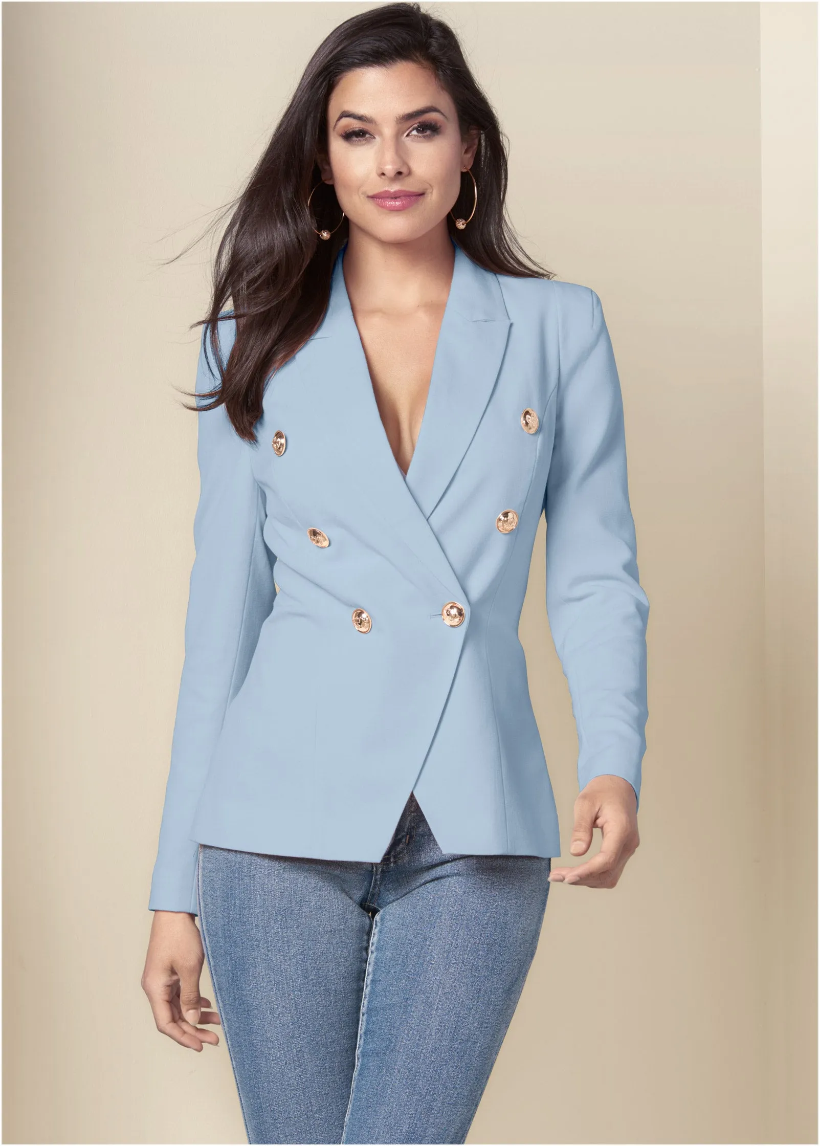 Double Breasted Blazer - Light Blue sold by VENUS