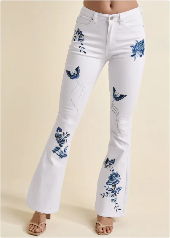Patchwork Flared Jeans - White Multi sold by VENUS