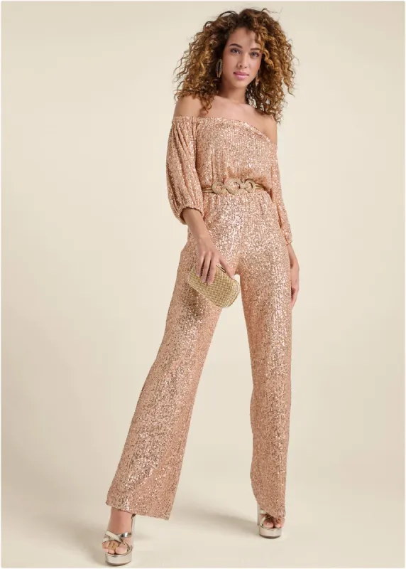 Allover Sequin Jumpsuit - Rose Gold sold by VENUS
