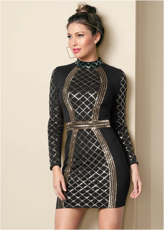 Sequin Bodycon Dress - Black & Gold made by VENUS