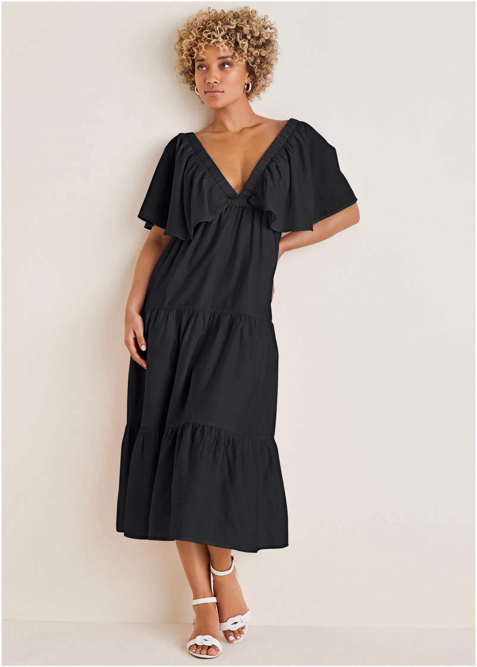 Crinkle Midi Dress - Black sold by VENUS product image thumbnail 3