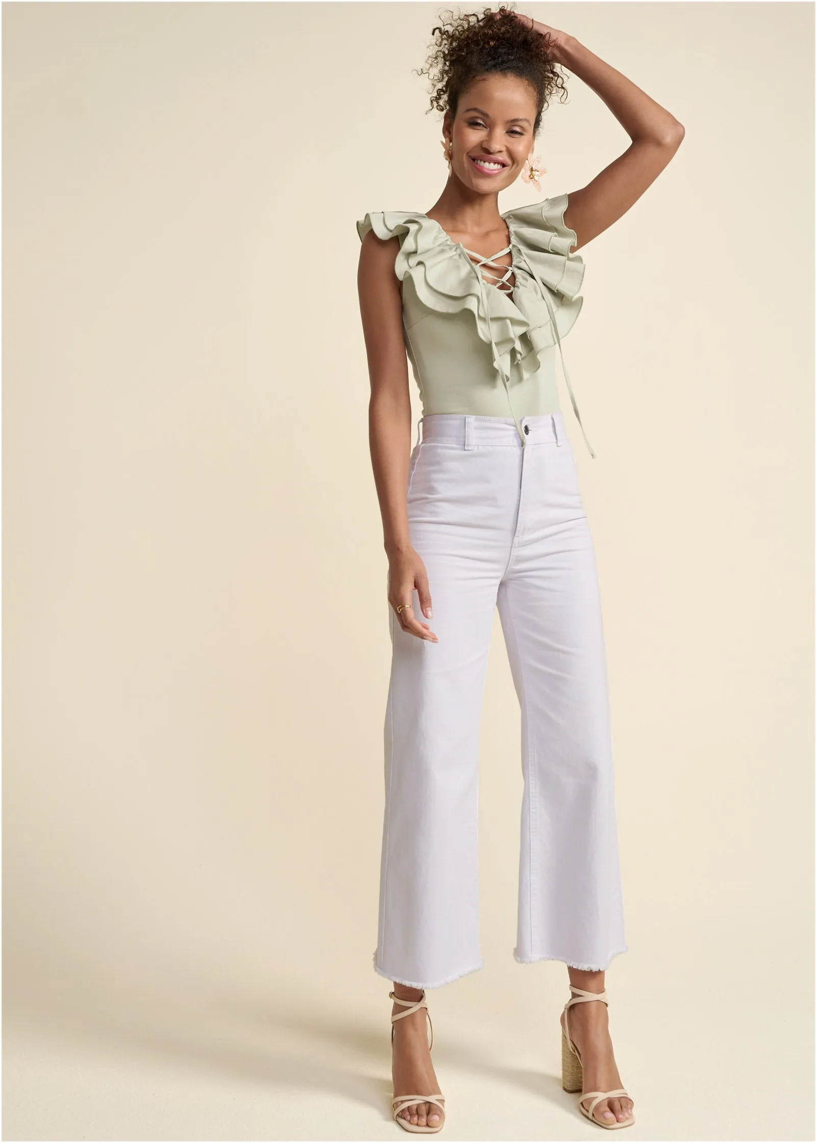 Poplin Ruffle Bodysuit - Sage sold by VENUS product image thumbnail 2