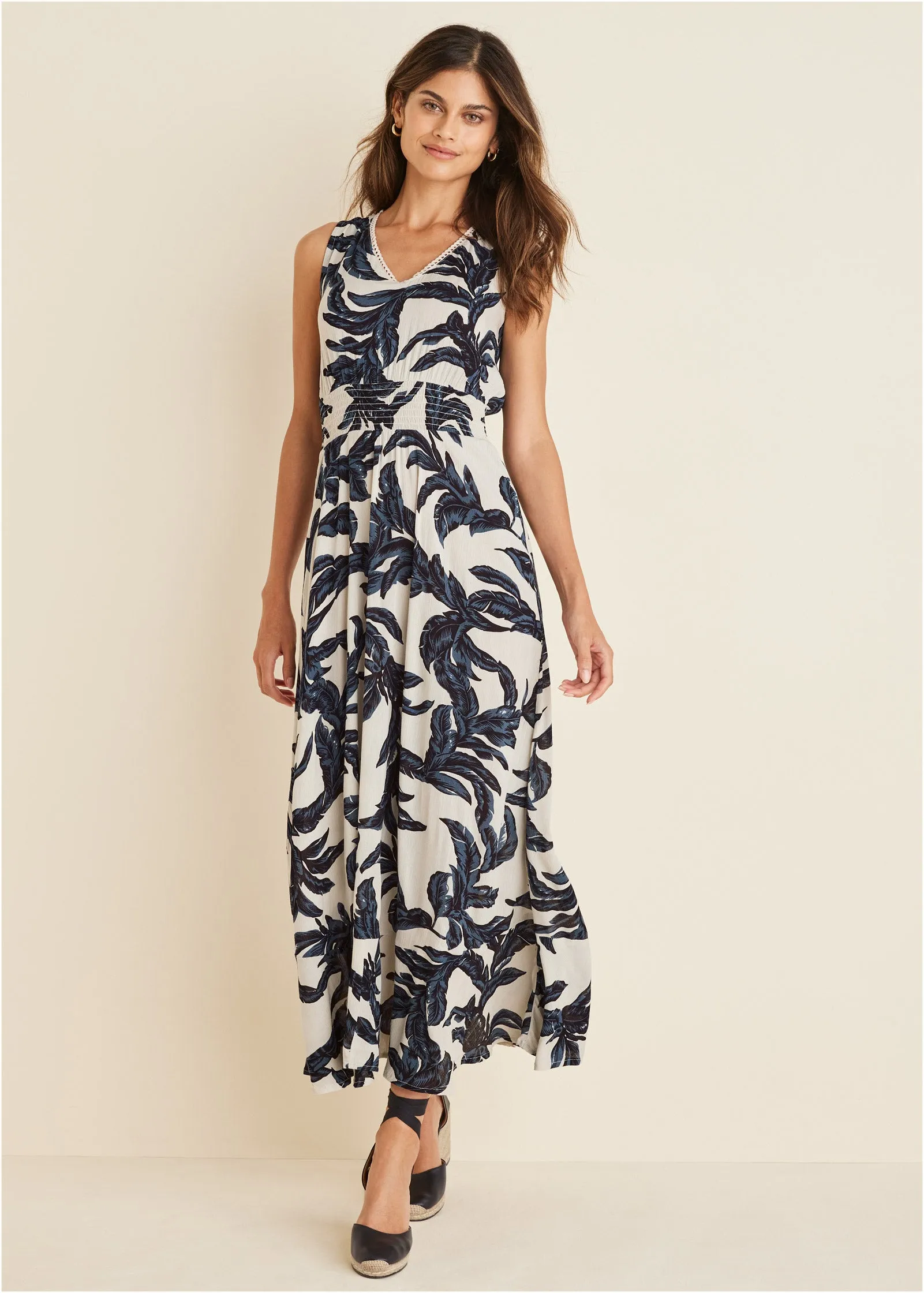 Open Back Printed Dress - Cream Multi sold by VENUS