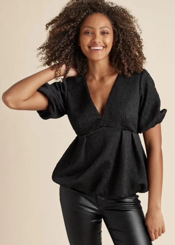 Textured V-Neck Top - Black sold by VENUS