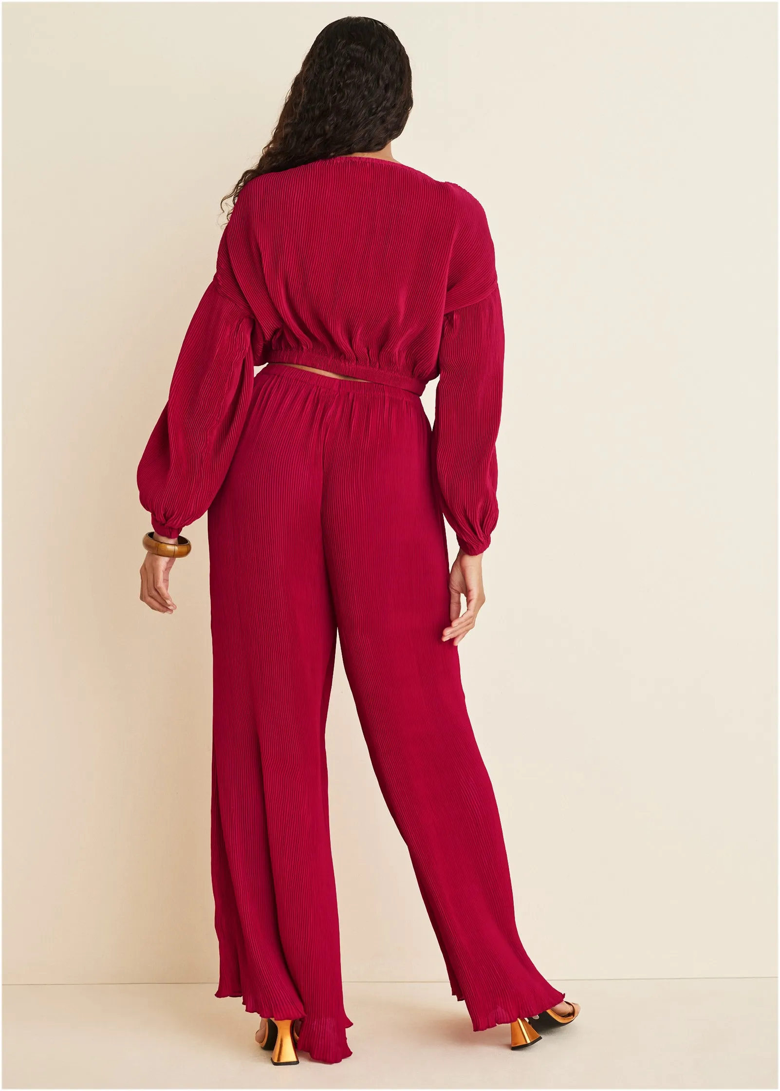 Plisse Wide Leg Pants - Red sold by VENUS product image thumbnail 2