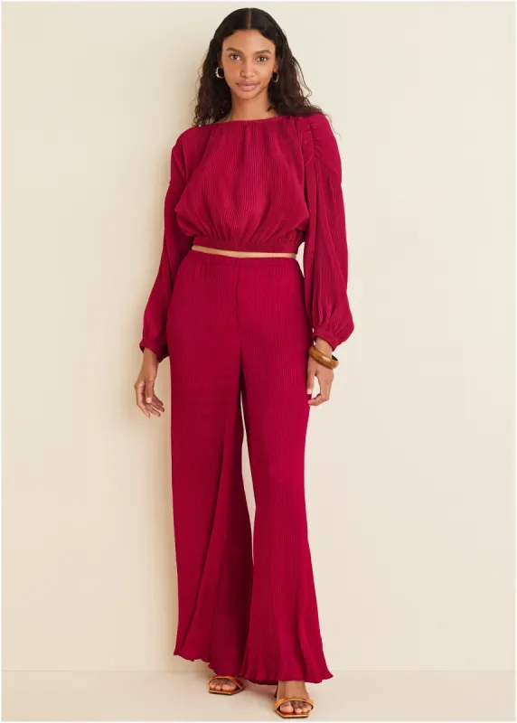 Plisse Wide Leg Pants - Red sold by VENUS