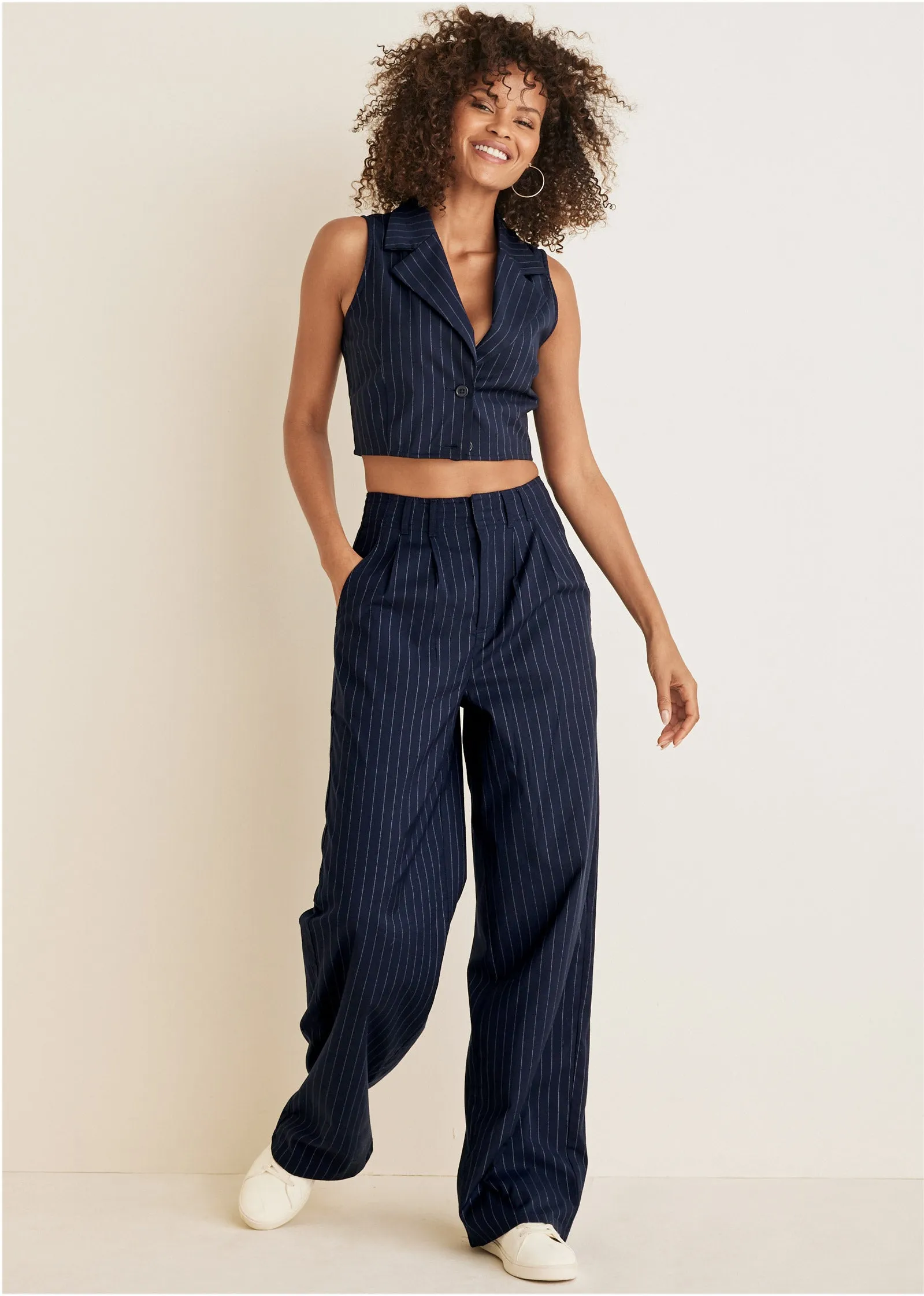 Sleeveless Cropped Suit Set - Navy Multi sold by VENUS