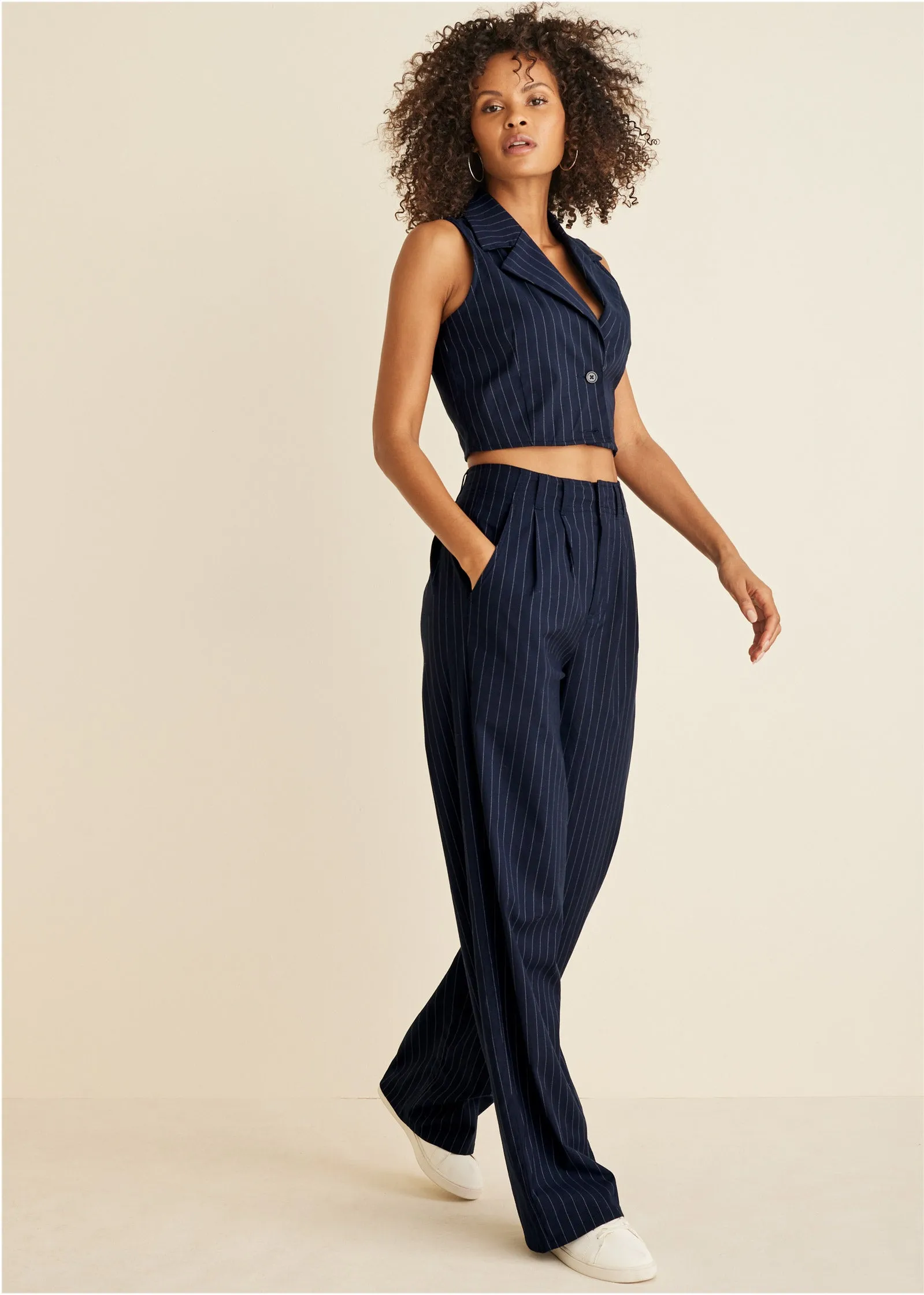 Sleeveless Cropped Suit Set - Navy Multi sold by VENUS product image thumbnail 3