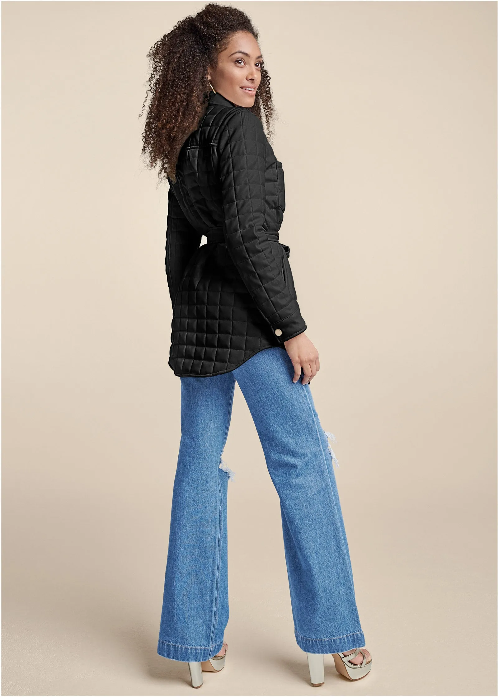 Faux-Leather Shacket - Black sold by VENUS product image thumbnail 3