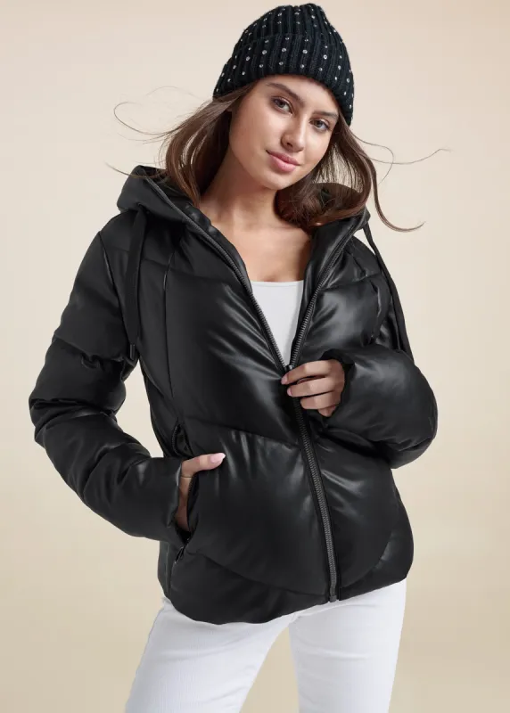 Faux Leather Puffer Jacket - Black sold by VENUS