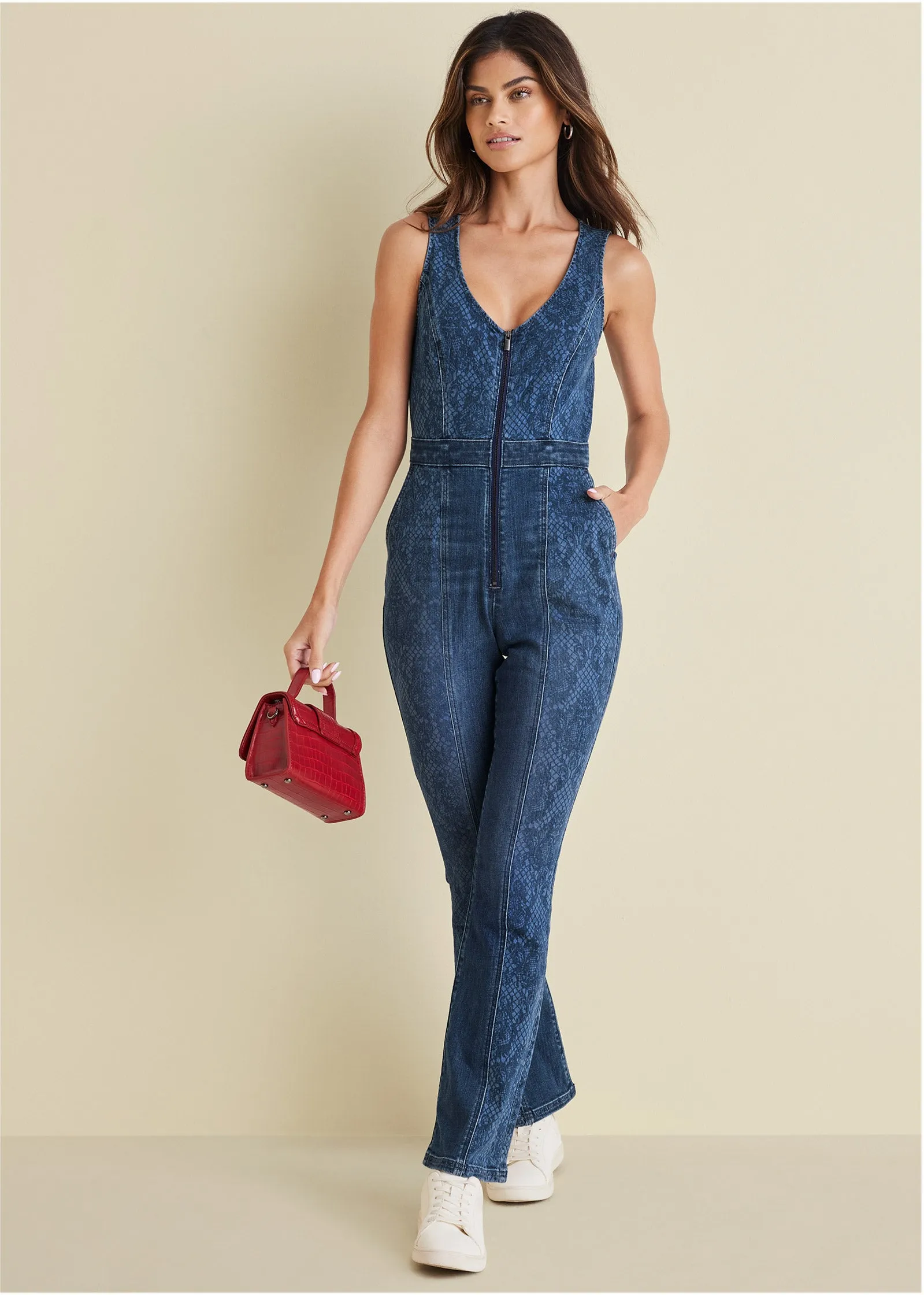 Lace Print Denim Jumpsuit - Medium Wash sold by VENUS product image thumbnail 4