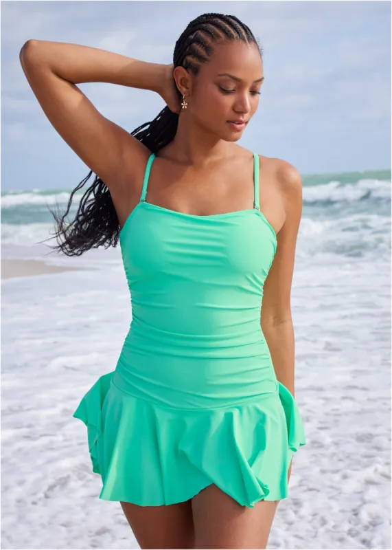 Skirted Bandeau Swim Dress - Green sold by VENUS