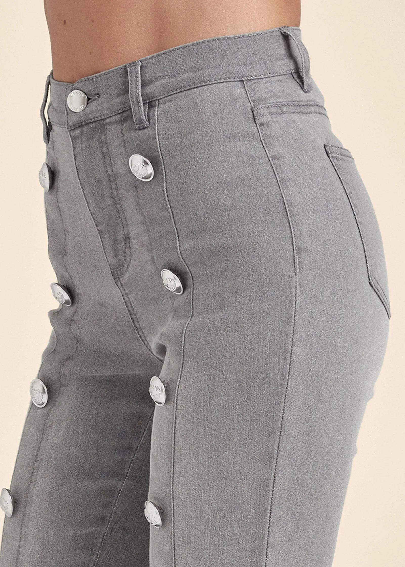 High Rise Button Detail Skinny Jeans - Grey Denim sold by VENUS product image thumbnail 5