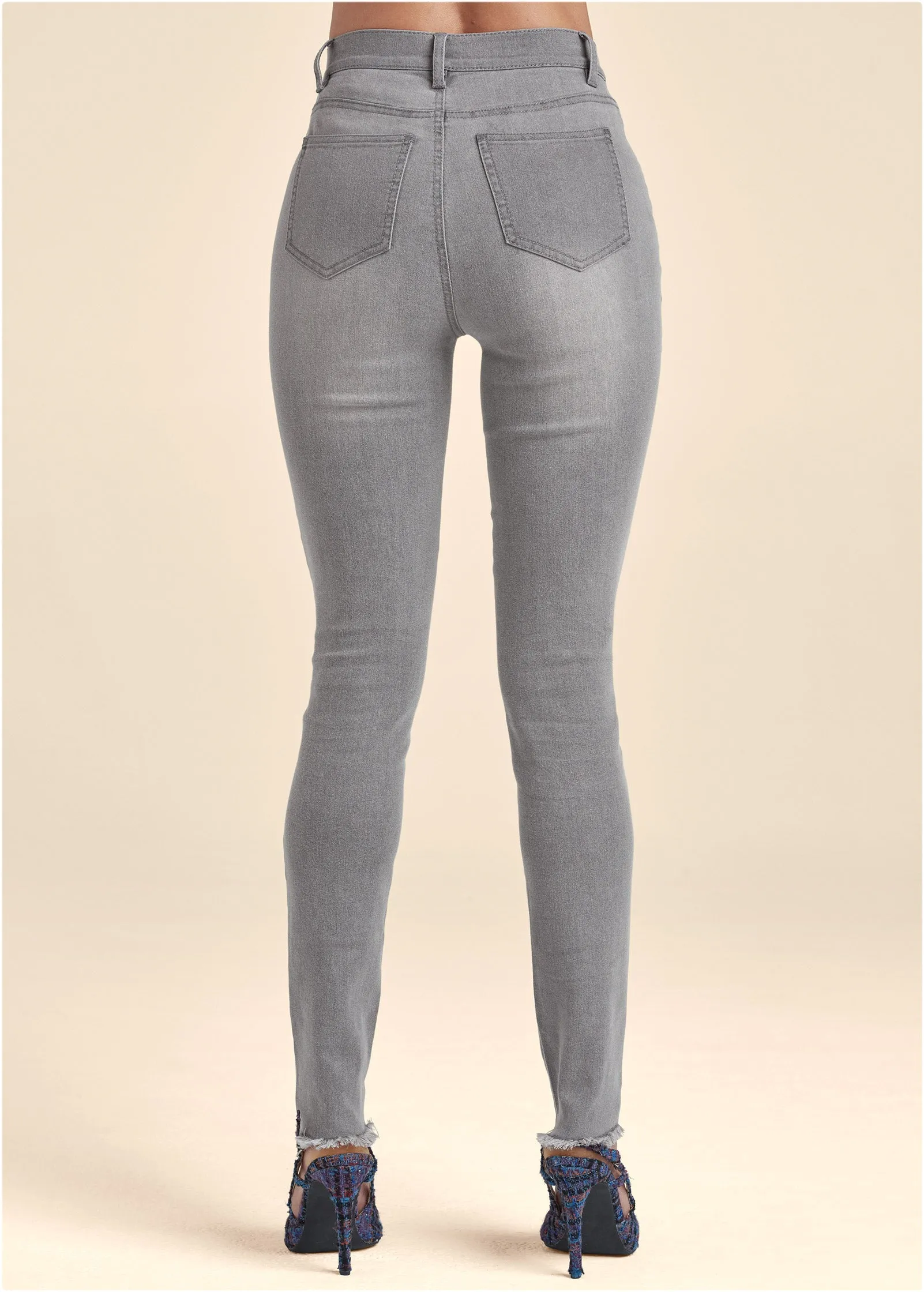 High Rise Button Detail Skinny Jeans - Grey Denim sold by VENUS product image thumbnail 2