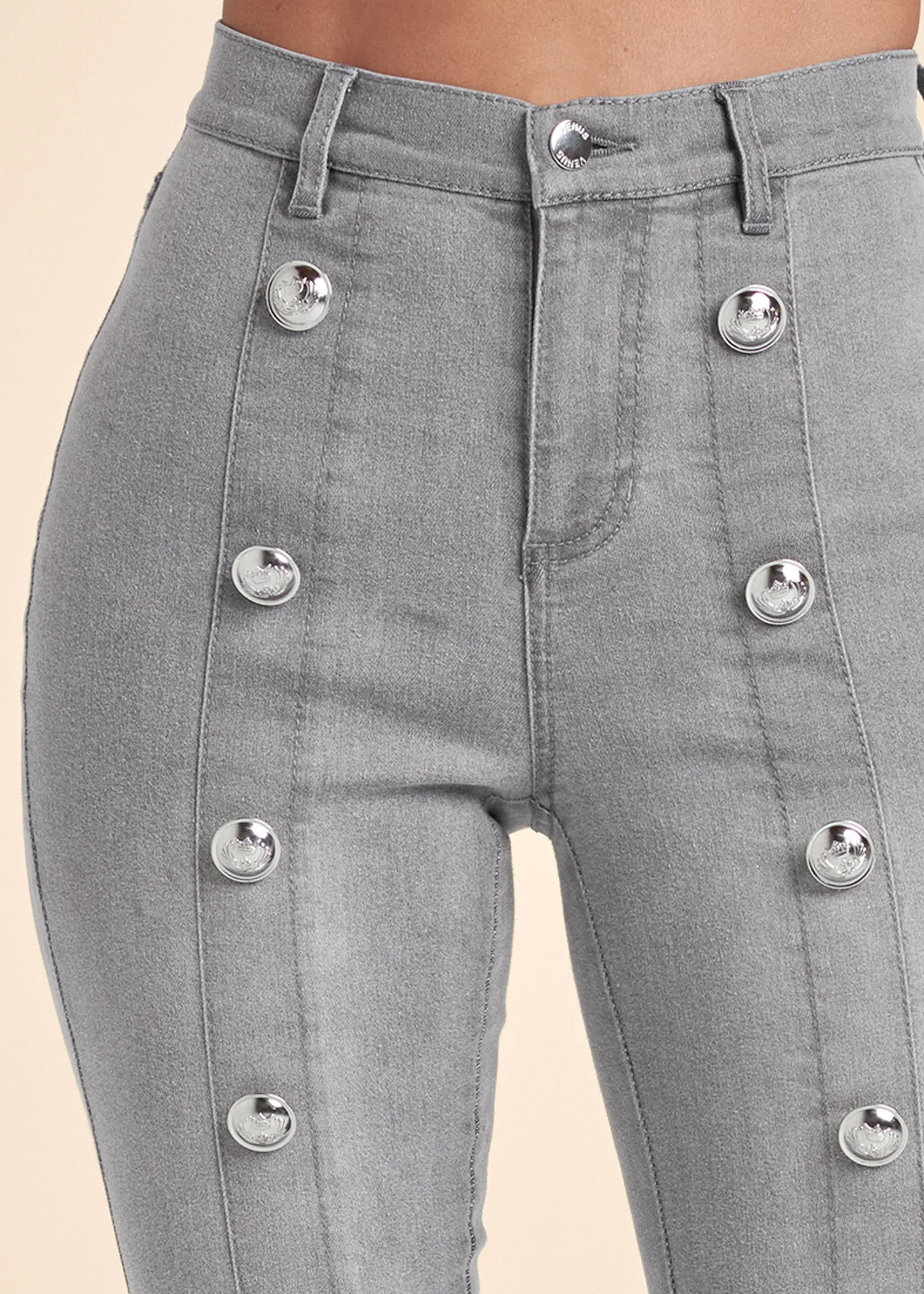 High Rise Button Detail Skinny Jeans - Grey Denim sold by VENUS product image thumbnail 4