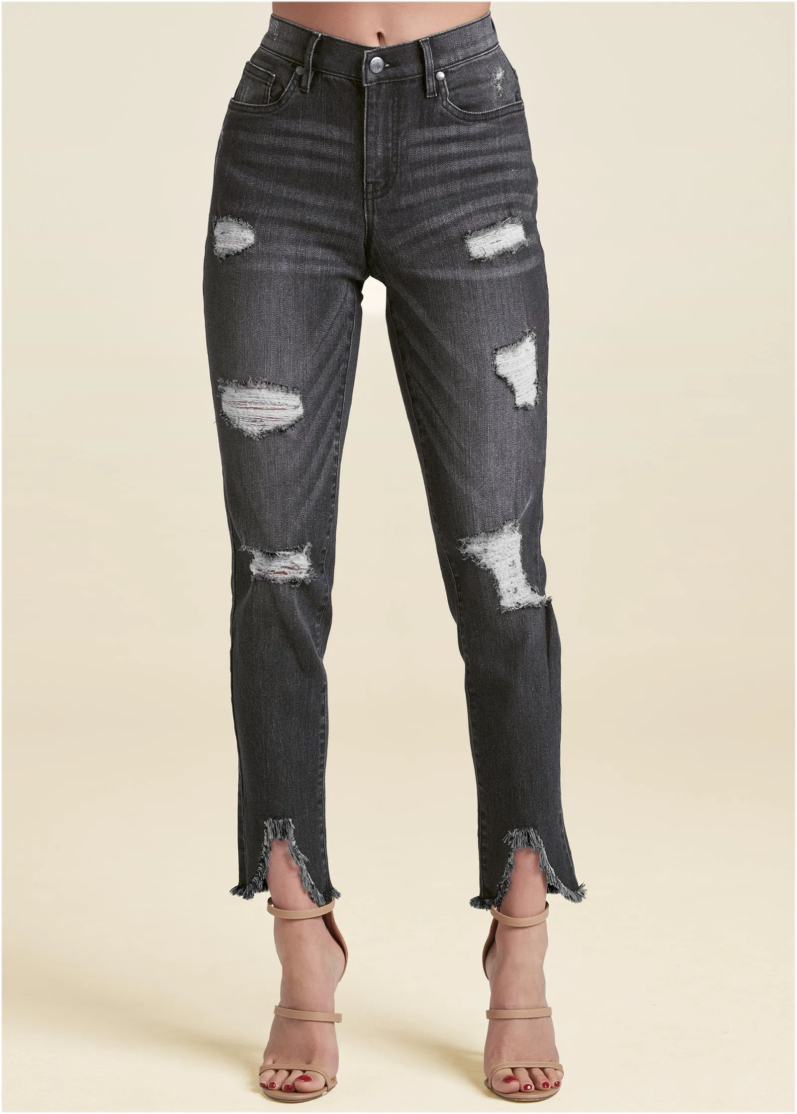 Triangle Hem Jeans - Black Denim sold by VENUS